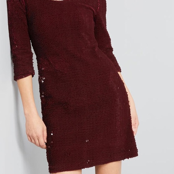 NWT Sequins! BB Dakota Sheath Raspberry Red Matte & Sequins Dress, Sz.M - Picture 4 of 10